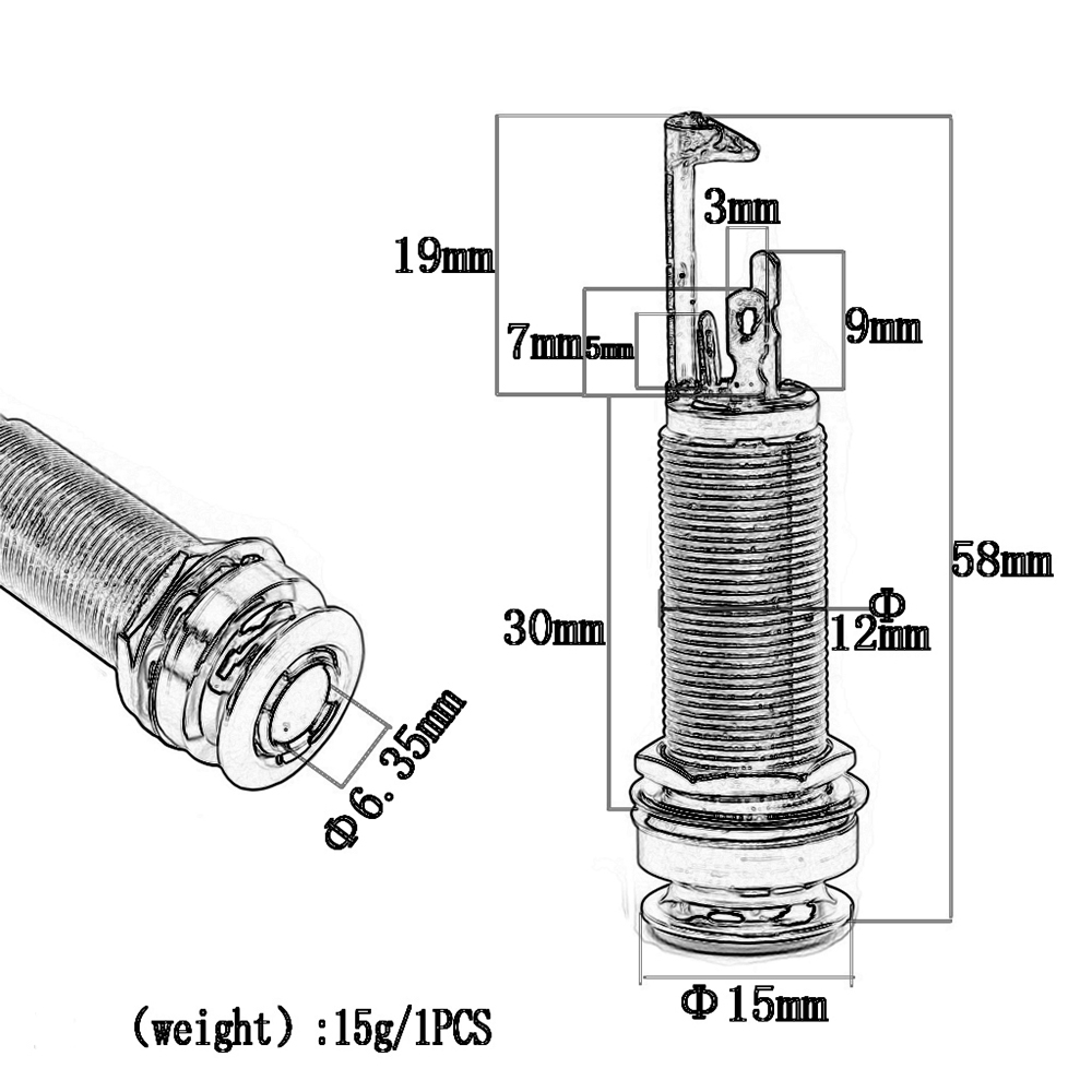 6.35mm 1/4 Inch Copper Material Guitar Endpin Stereo Output End Pin Jack Socket Plug