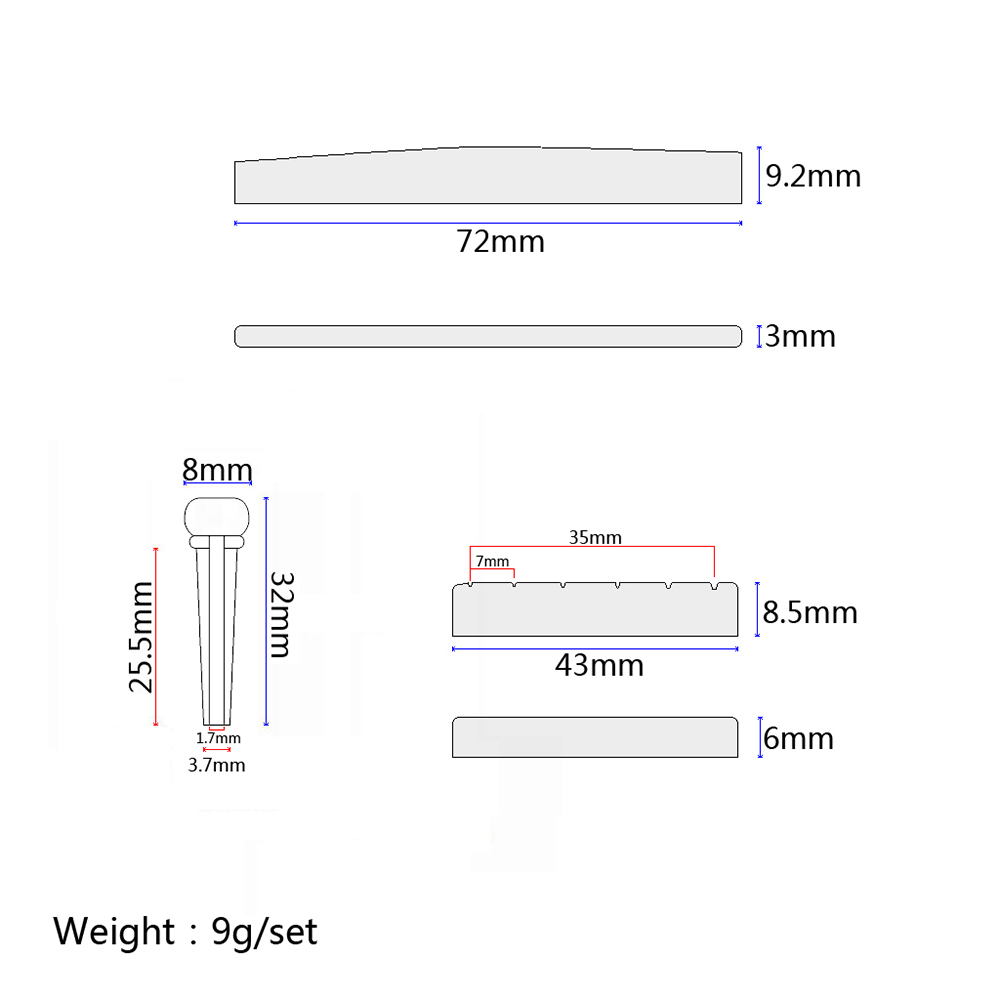 Folk Guitar Nut and Saddle Bridge Pins Set