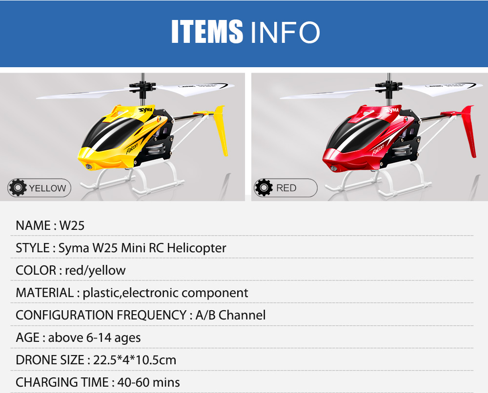 SYMA W25 2CH Indoor Small RC Electric Aluminium Alloy Remote Control Helicopter for Kids