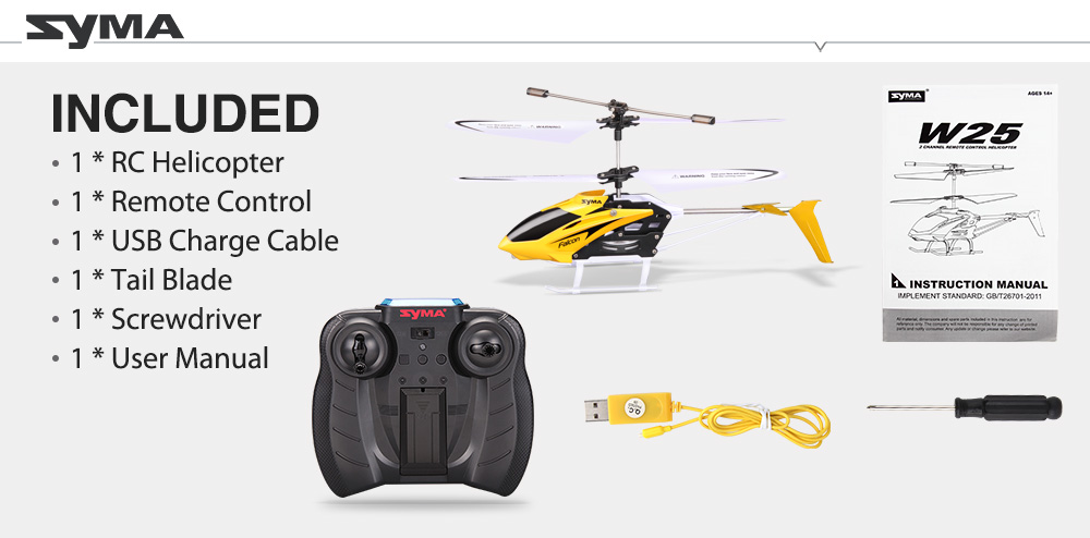 SYMA W25 2CH Indoor Small RC Electric Aluminium Alloy Remote Control Helicopter for Kids