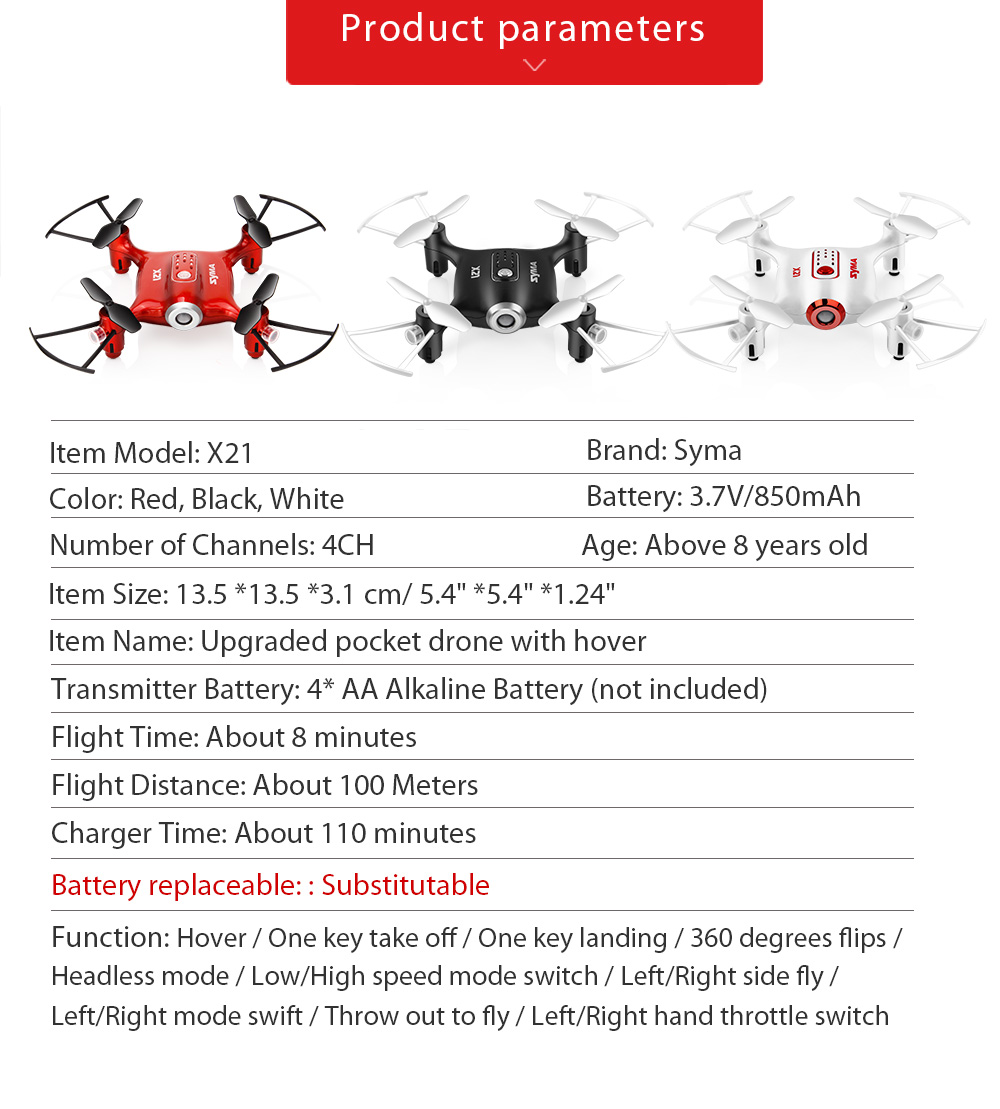 SYMA X21 RC Drone RTF with Headless Mode / Altitude Hold / Low-voltage Protection