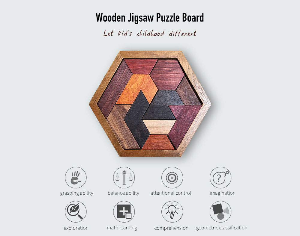 Creative Wooden Hexagon Jigsaw Puzzle Board Educational Toy