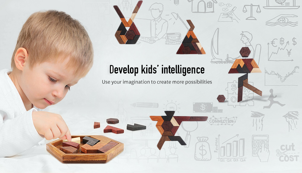 Creative Wooden Hexagon Jigsaw Puzzle Board Educational Toy Creative Wooden Hexagon Jigsaw Puzzle Board Educational Toy