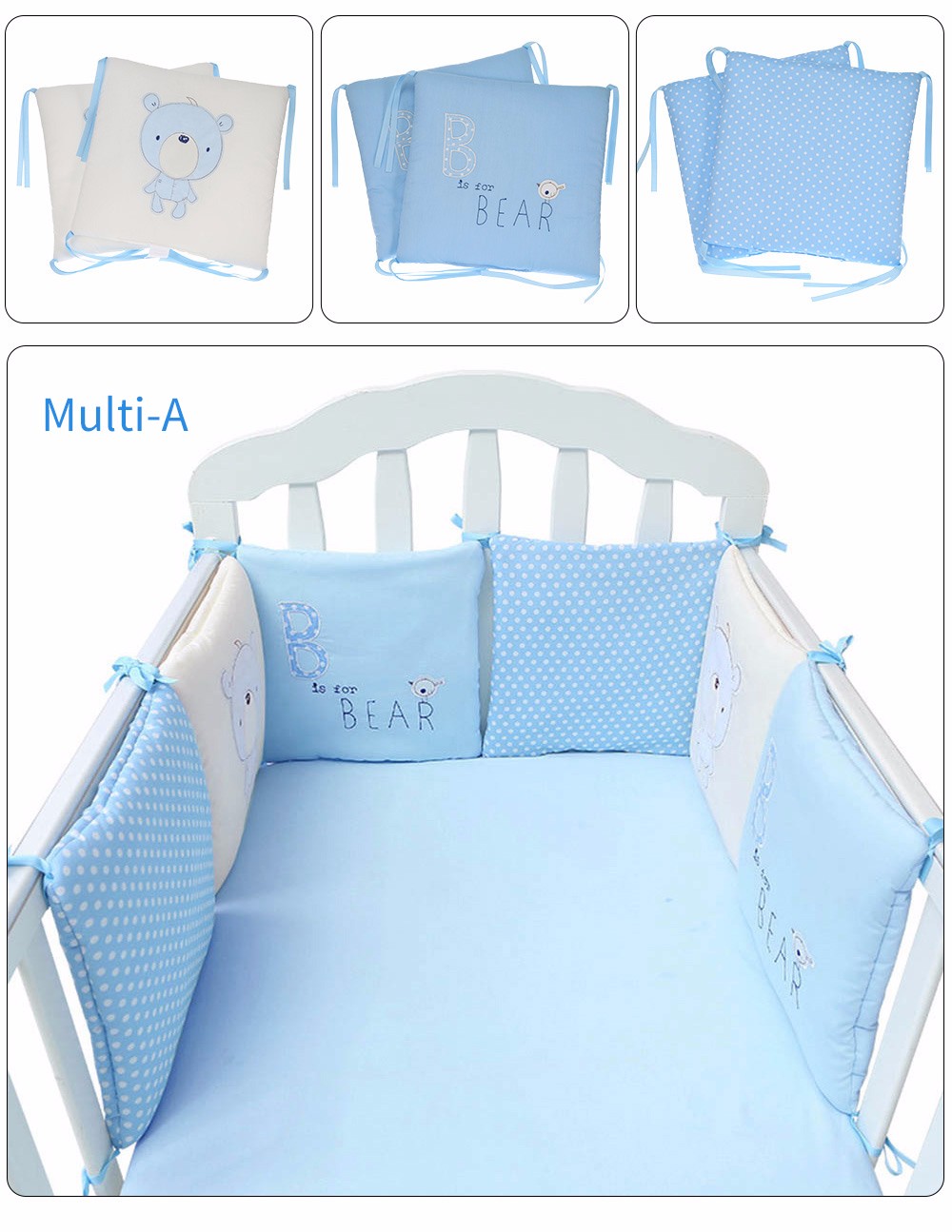 Soft Cartoon Printing Baby Crib Bumper Combination Backrest Cushion