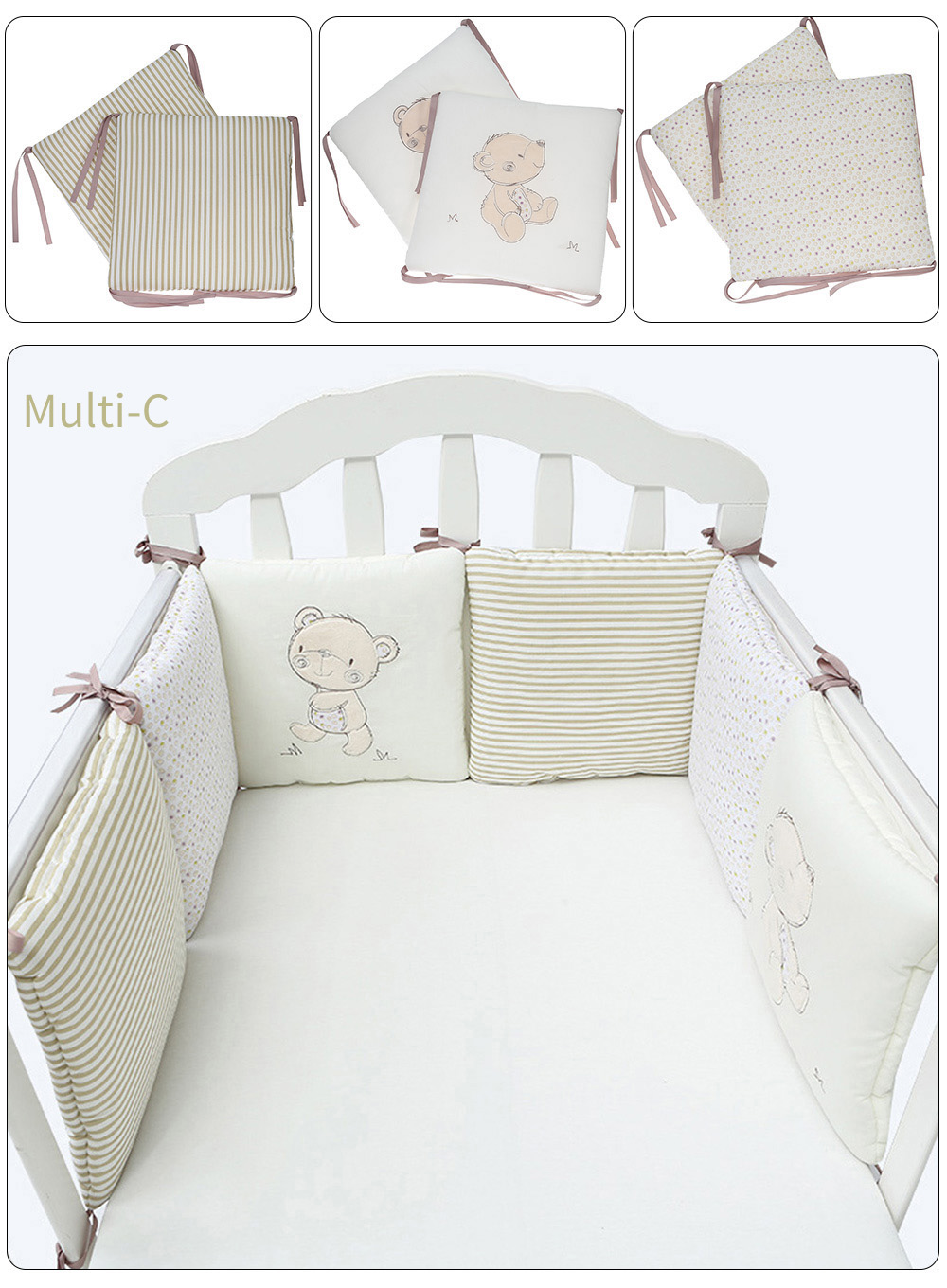 Soft Cartoon Printing Baby Crib Bumper Combination Backrest Cushion