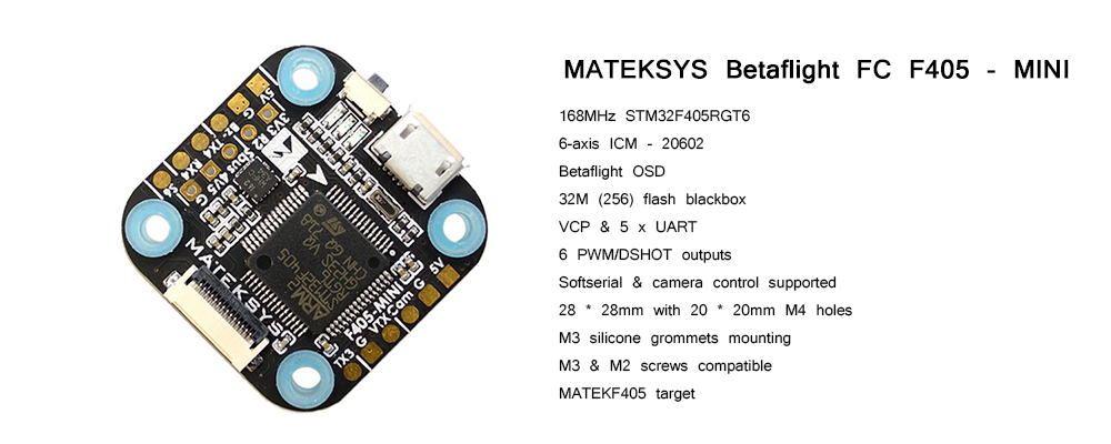 Matek Systems F4 F405 Mini Flight Controller Integrated OSD 32K Gyro 32M Flash 20X20mm for RC Drone FPV Racing