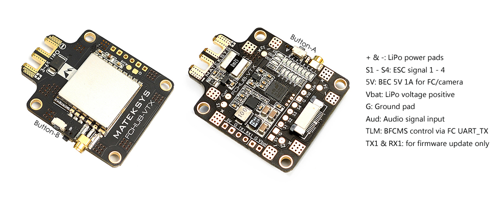 Matek Systems FCHUB - VTX F4 F405 Mini Flight Controller Integrated OSD 32K Gyro 32M Flash 20X20mm for RC Drone FPV Racing Matek Systems FCHUB - VTX F4 F405 Mini Flight Controller Integrated OSD 32K Gyro 32M Flash 20X20mm for RC Drone FPV Racing