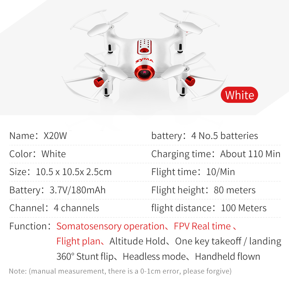 SYMA X20W Mini RC Drone RTF WiFi Camera FPV Real-time Transit / Altitude Hold