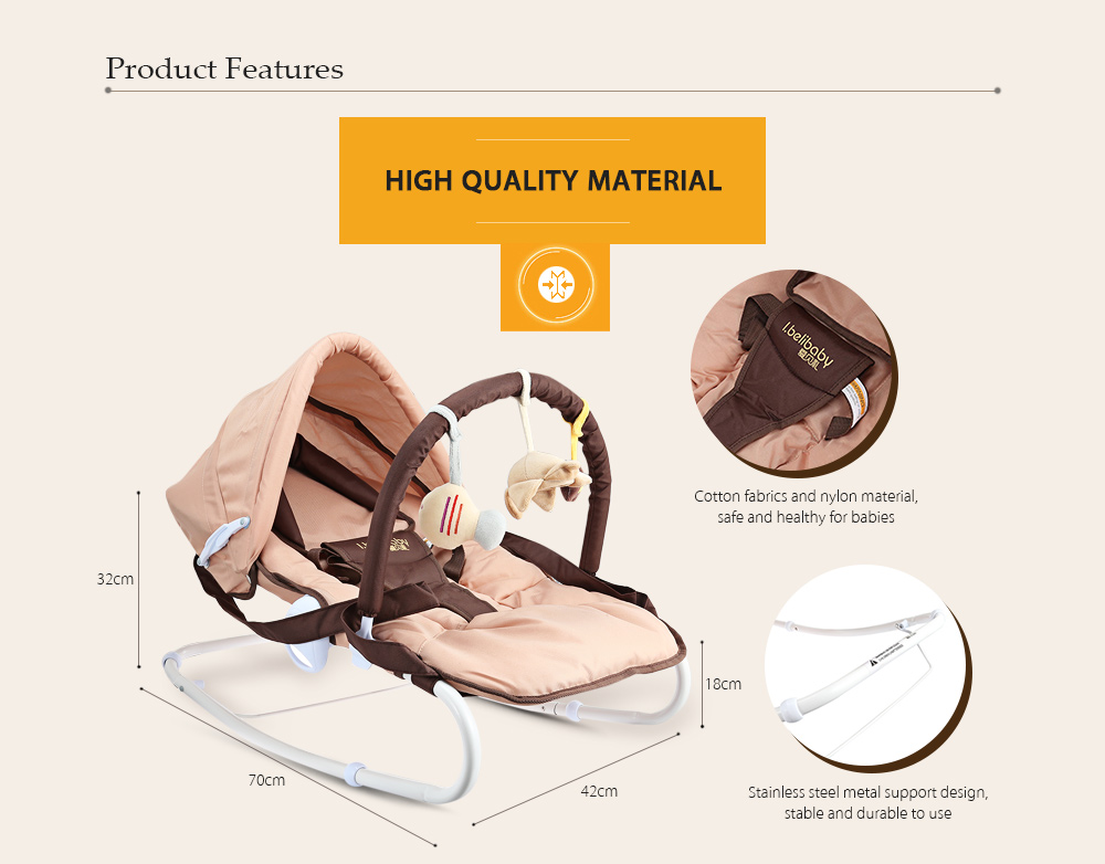 I.BELIBABY Baby Rocking Chair Chaise Newborn Cradle Seat Coax Baby Artifact