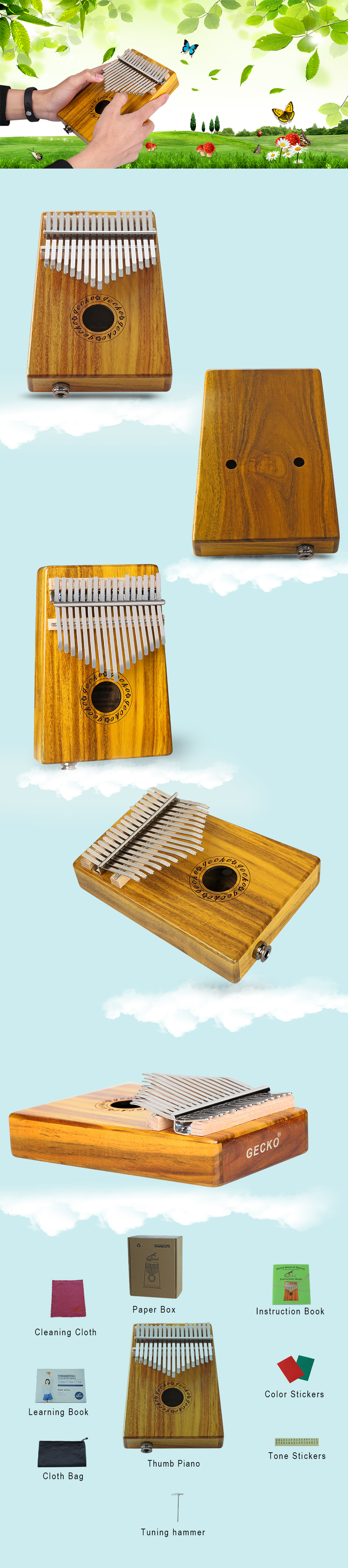 GECKO Kalimba Mbira Sanza 17 Keys EL Thumb Piano