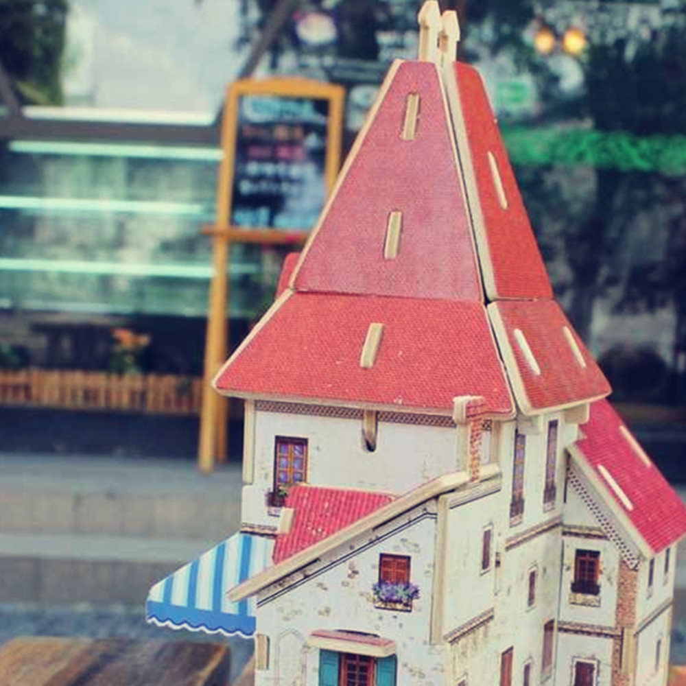 Creative 3D Wood Puzzle DIY Model French Style Flower Shop Building Puzzle Toy Creative 3D Wood Puzzle DIY Model French Style Flower Shop Building Puzzle Toy
