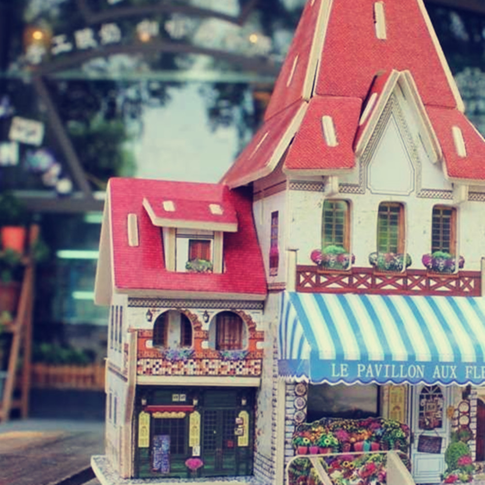 Creative 3D Wood Puzzle DIY Model French Style Flower Shop Building Puzzle Toy Creative 3D Wood Puzzle DIY Model French Style Flower Shop Building Puzzle Toy