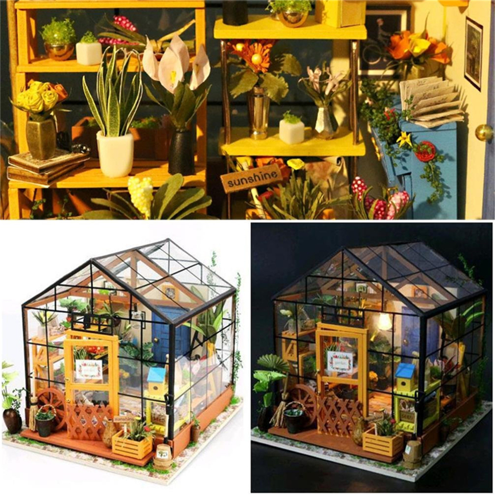 Imagine 3D DIY House Model Kit Greenhouse Miniature LED Light Dolls House Build Imagine 3D DIY House Model Kit Greenhouse Miniature LED Light Dolls House Build