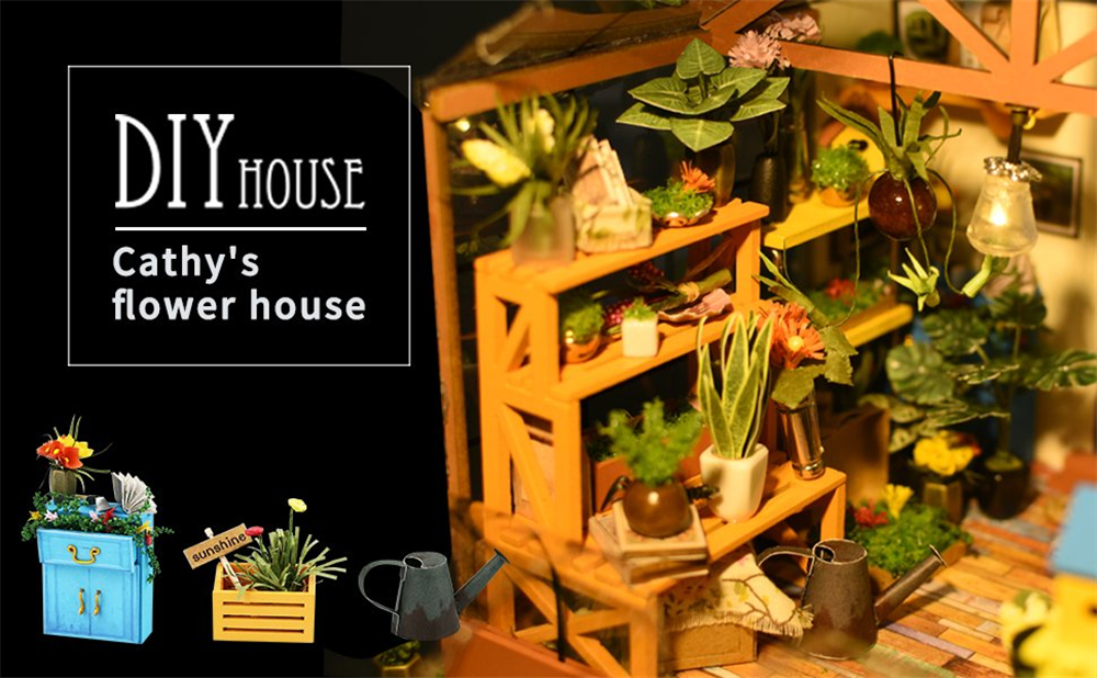 Imagine 3D DIY House Model Kit Greenhouse Miniature LED Light Dolls House Build Imagine 3D DIY House Model Kit Greenhouse Miniature LED Light Dolls House Build
