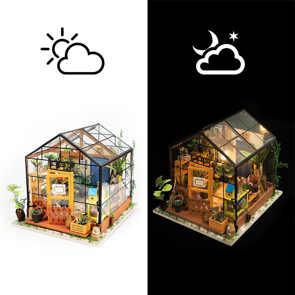 Imagine 3D DIY House Model Kit Greenhouse Miniature LED Light Dolls House Build Imagine 3D DIY House Model Kit Greenhouse Miniature LED Light Dolls House Build