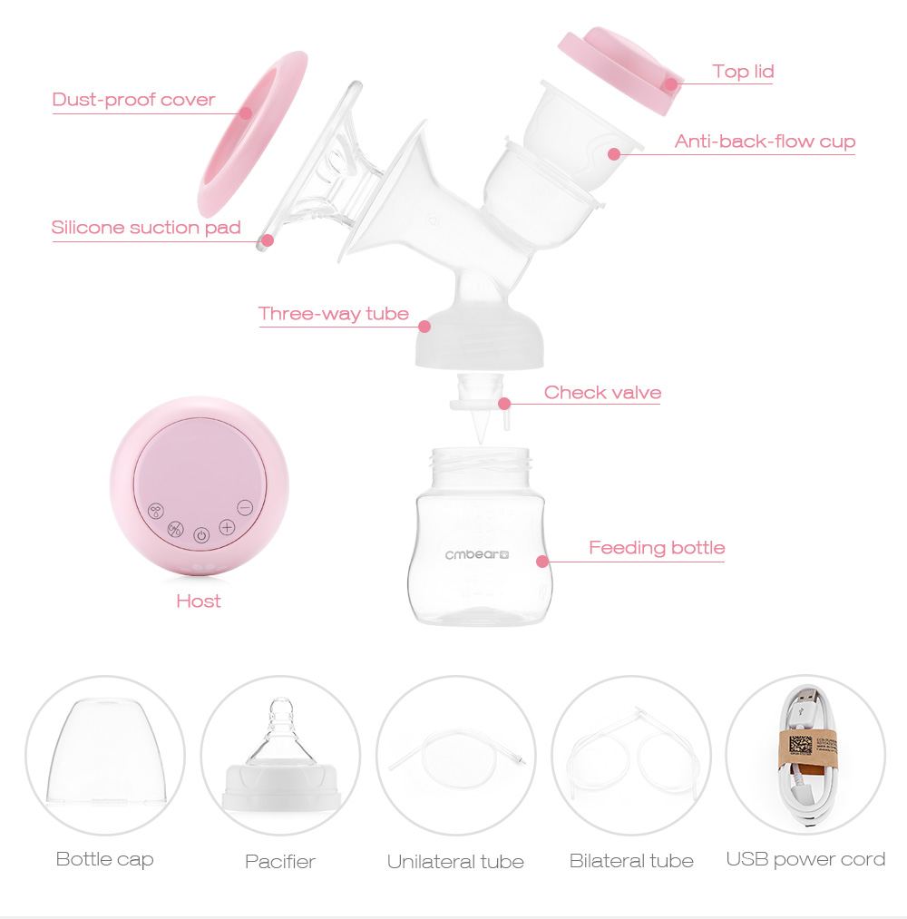 Cmbear ZRX - 0618 Double Electric Breast Pump USB BPA Free with Milk Bottle Baby Breastfeeding