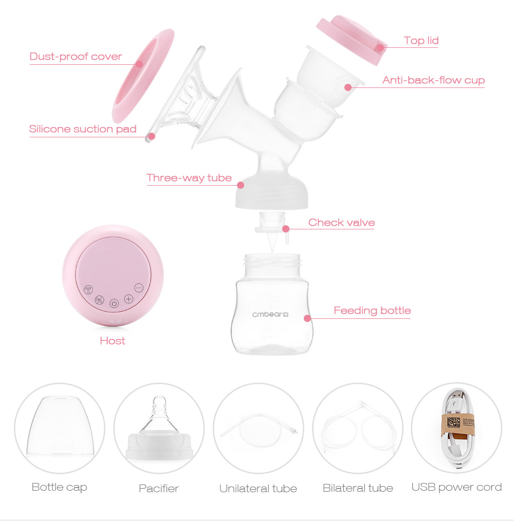 Cmbear ZRX - 0618 Double Electric Breast Pump USB BPA Free with Milk Bottle Baby Breastfeeding Cmbear ZRX - 0618 Double Electric Breast Pump USB BPA Free with Milk Bottle Baby Breastfeeding