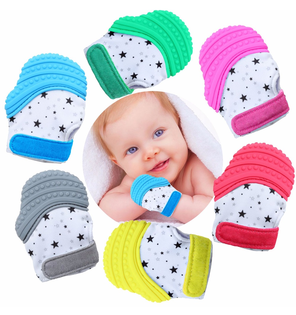 Silicone Baby Glove Teether Sound Teething Chewable Infant Nursing Mitten