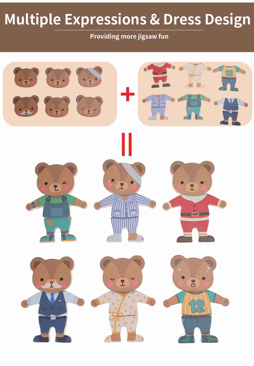 GoryeoBaby Baby Kids Puzzle Wooden Dress Up Dressing Jigsaw Educational Toys with Magnetic