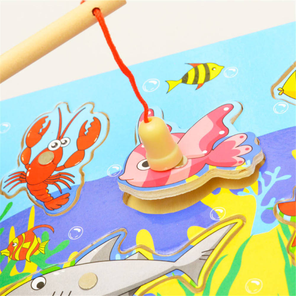 New Wooden Magnetic 3D Jigsaw Children Educational Fishing Puzzles Baby