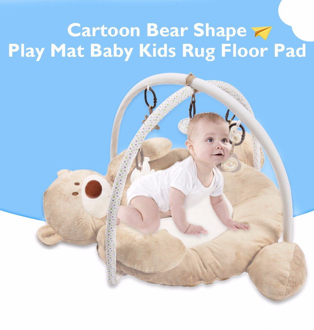 Cartoon Bear Shape Play Mat Baby Kids Infant Rug Floor Pad with Educational Hanging Toy