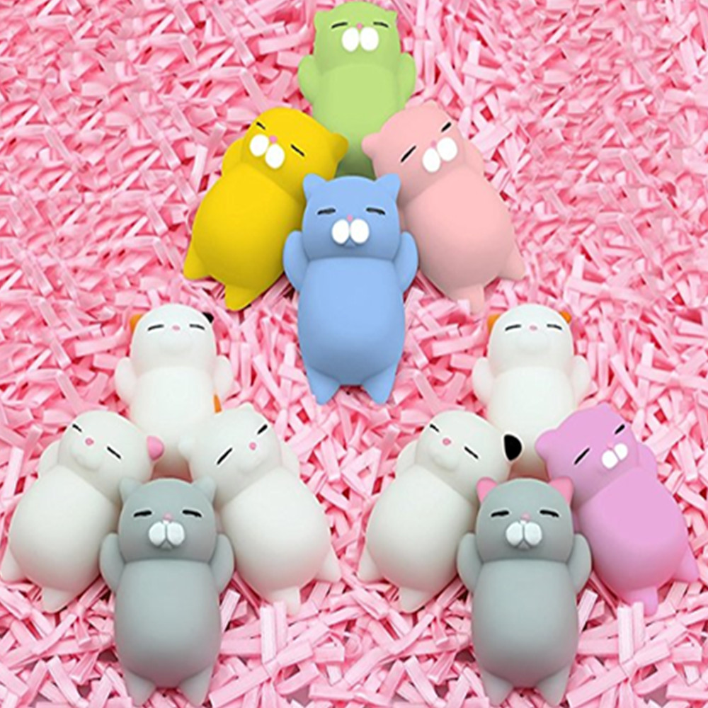 Mini Cartoon Cat Fidget Toy Stress Reliever Soft Jumbo Squishy Slow Resin12PCS