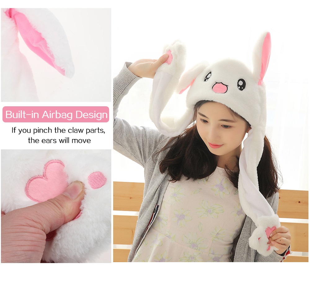 Creative Rabbit Hat Airbag Cap Stuffed Toy with Movable Ear