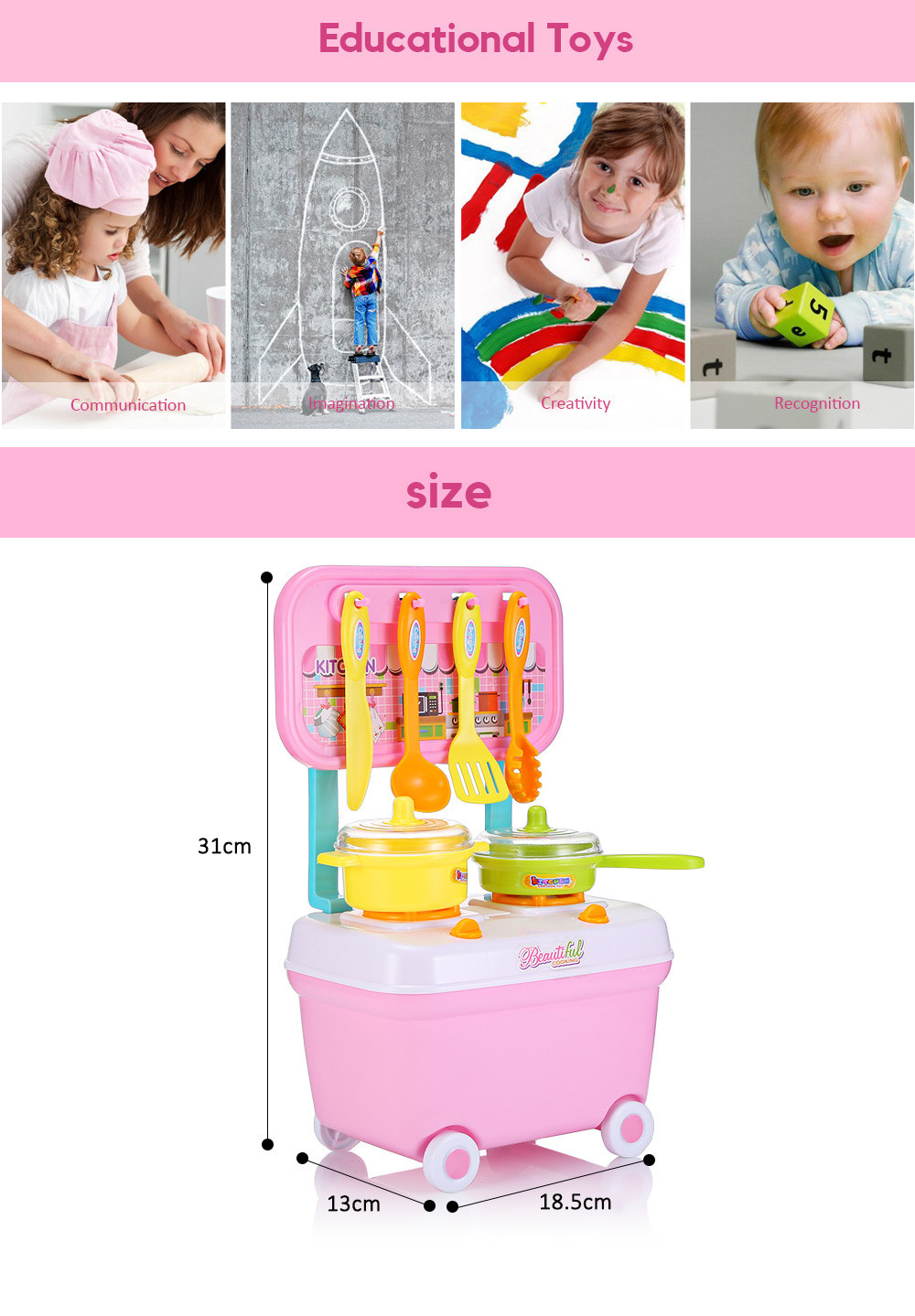 YUEHUI Kids Household Pretend Playset Simulation Kitchen Toys Small Cart