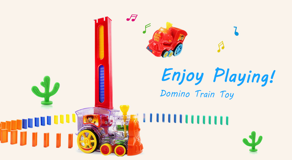 Domino Train Toy Car Truck Vehicle with Lights Sound for Kids 60pcs