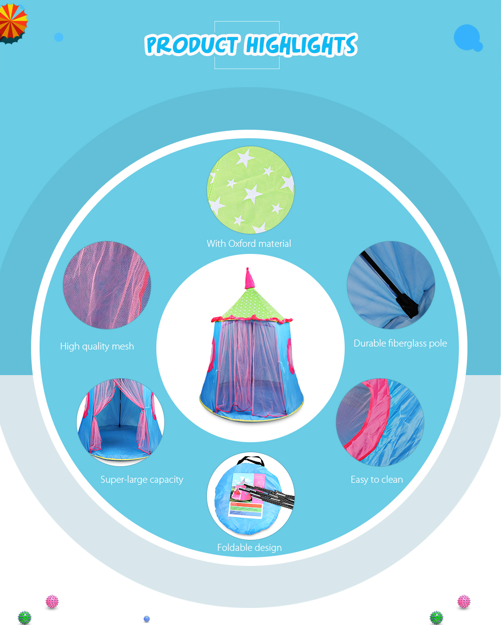 Foldable Princess Castle Kids Play Tent Indoor / Outdoor Use Foldable Princess Castle Kids Play Tent Indoor / Outdoor Use