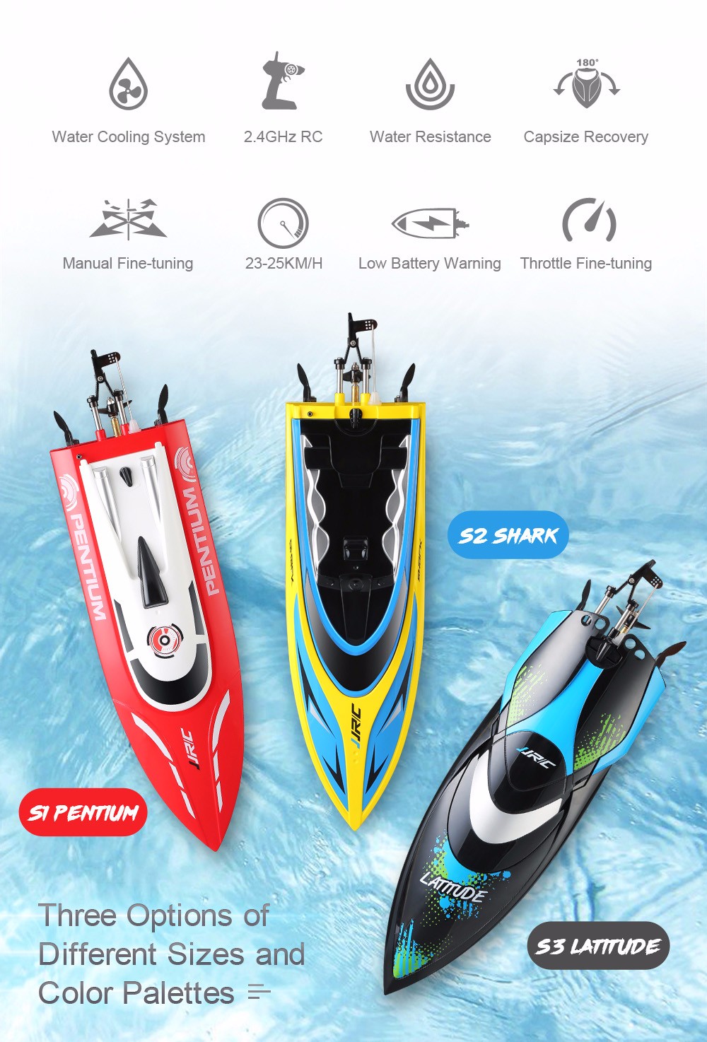 JJRC S2 Waterproof Turnover Reset Water Cooling High Speed 25km/h RC Boat