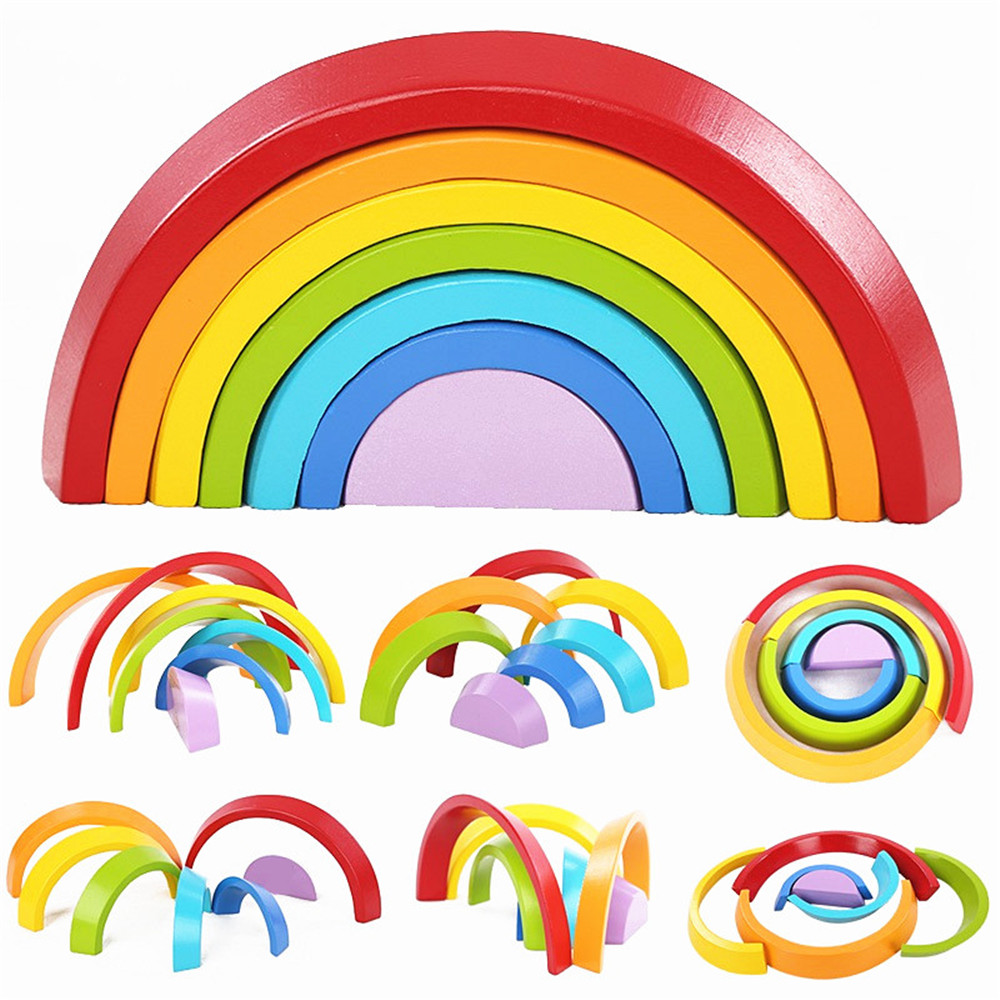 Rainbow Stacker Wooden Nesting Puzzle Creative Building Block