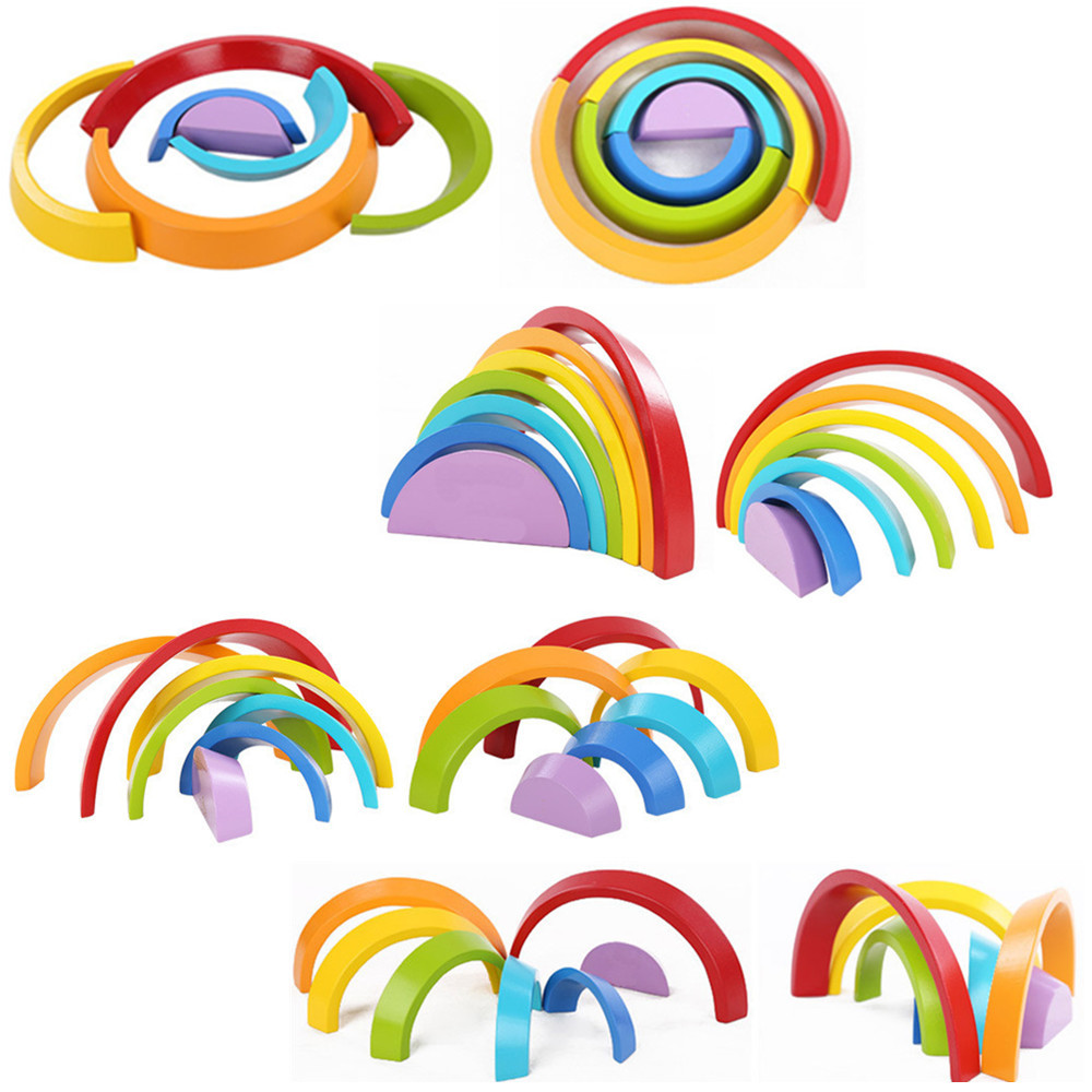 Rainbow Stacker Wooden Nesting Puzzle Creative Building Block