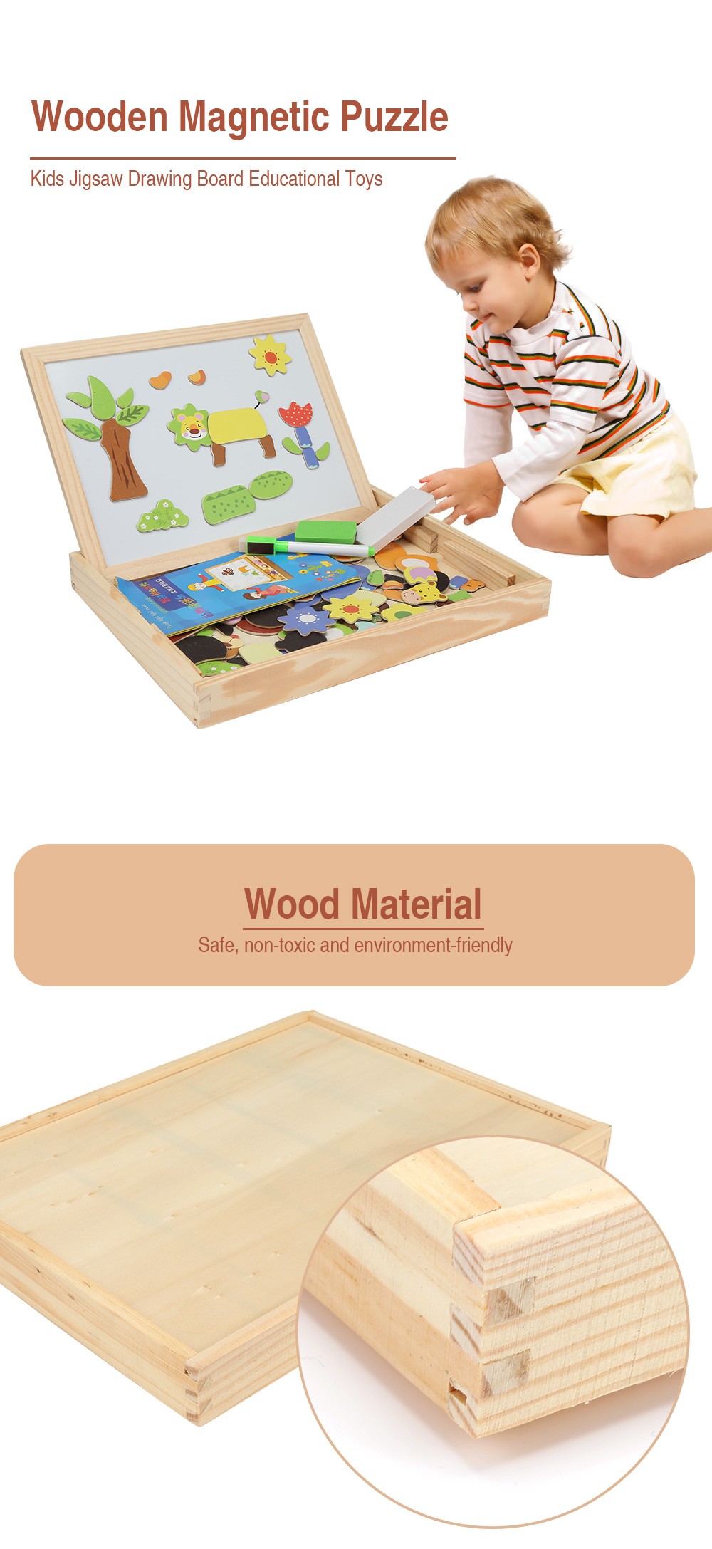 Wooden Magnetic Puzzle Kids Jigsaw Drawing Board Educational Toys