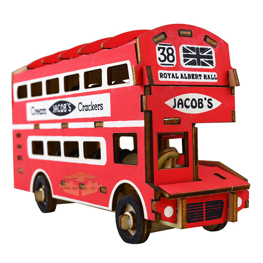3D Wood Educational Puzzles Children Adults Double Layer Bus
