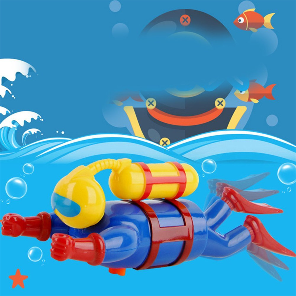 Clockwork Wind Up Swimming Diving Scuba Diver Children Bath Toy Game