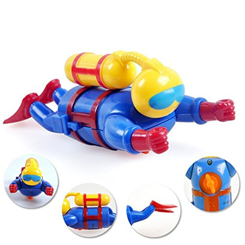 Clockwork Wind Up Swimming Diving Scuba Diver Children Bath Toy Game