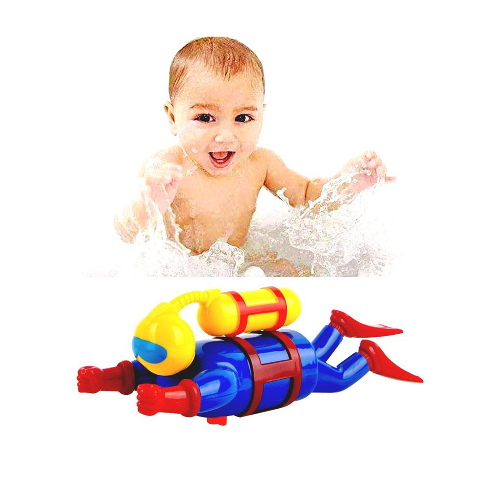 Clockwork Wind Up Swimming Diving Scuba Diver Children Bath Toy Game