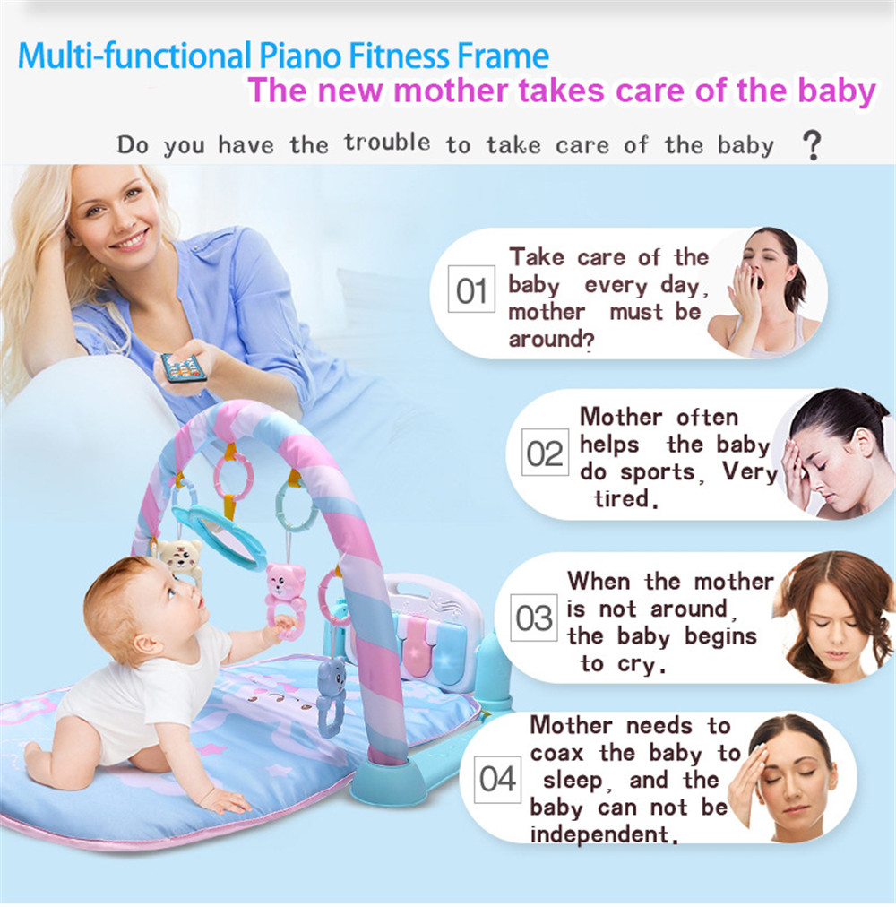 Baby Fitness Play Lay Mat Piano Rack Music Game Blanket Mirror Hanging Toy