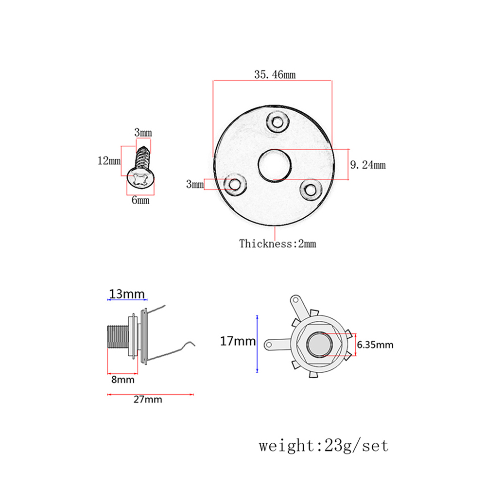 Circular Plate Pickup Output Jack Plug Socket for Bass Guitar