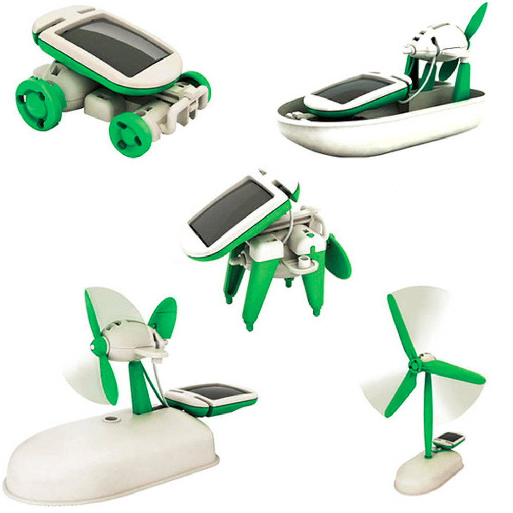 6 in 1 Solar Power DIY Toy Robots Helicopter Plane Educational Children Gift