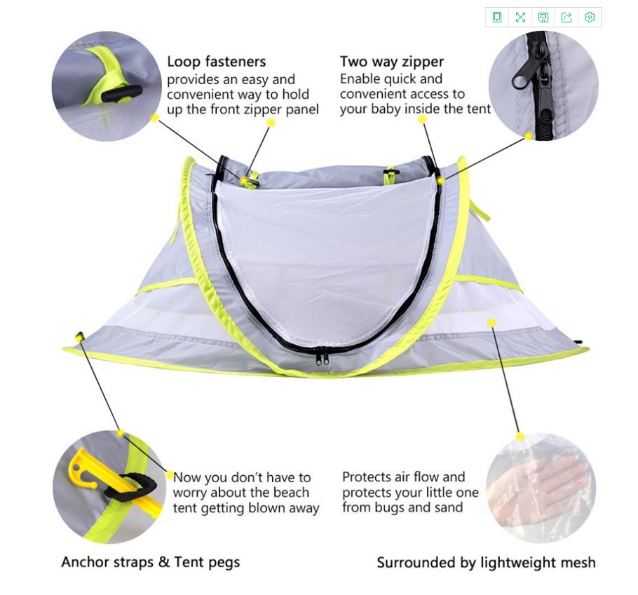 Portable Baby Crib Travel Bed Beach Tent with UV Protection