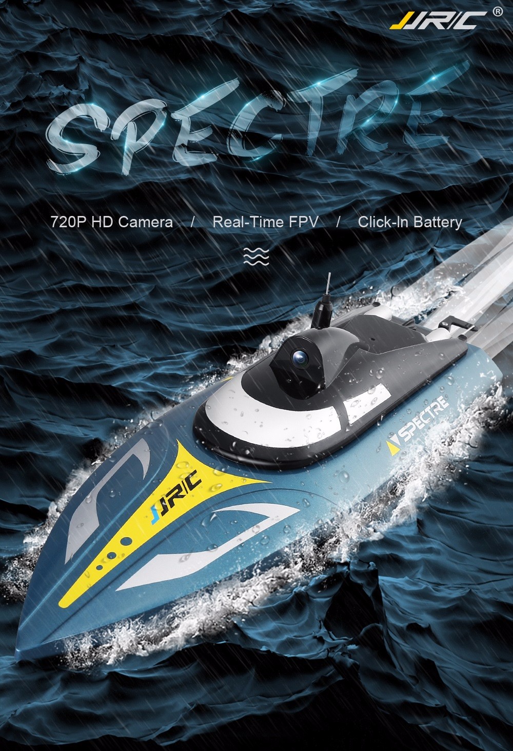 JJRC S4 Spectre Waterproof WiFi FPV RC Boat Support VR 720P HD Camera 20 - 25km/h Capsize Recovery