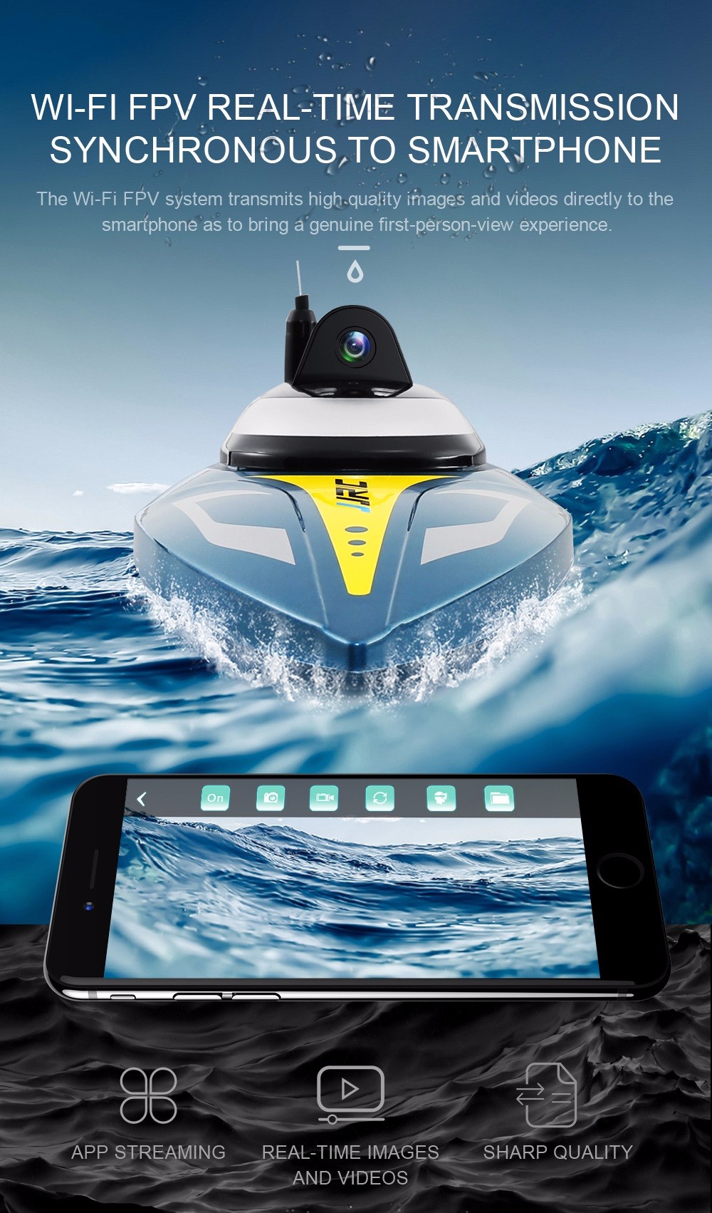 JJRC S4 Spectre Waterproof WiFi FPV RC Boat Support VR 720P HD Camera 20 - 25km/h Capsize Recovery