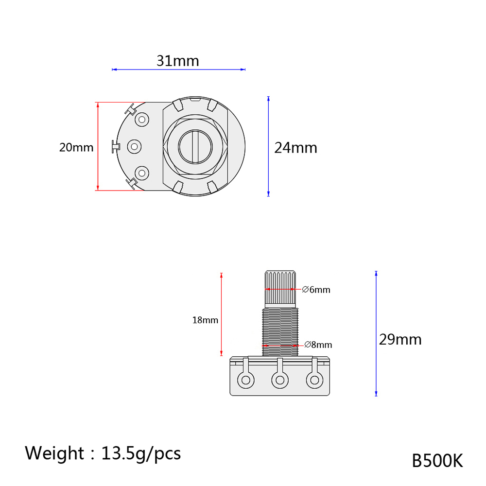 B500K Potentiometer for Electric Guitar and Bass B500K Potentiometer for Electric Guitar and Bass