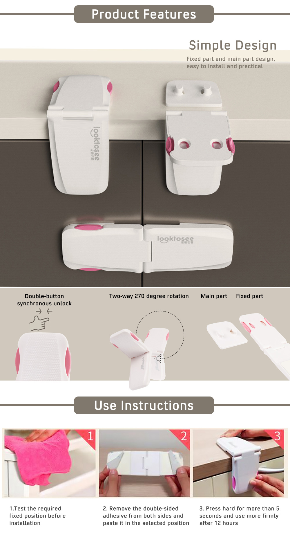 Looktosee Baby Safety Lock Drawer Cabinet Security Buckle