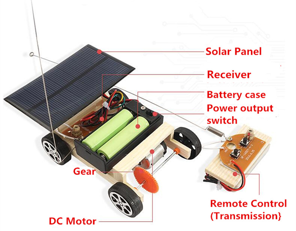 Solar Remote Control Vehicle Wooden Assembly Car Science Educational Toy