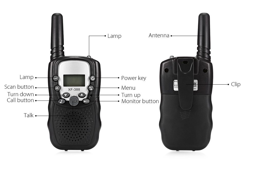 2pcs XF - 388 Children Walkie Talkies 2-way Radio 3KM Range 22 Channels