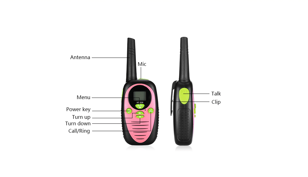 XF - 508 2pcs Children Walkie Talkies 2-way Radio 8 Channels 3KM Range Belt Clip XF - 508 2pcs Children Walkie Talkies 2-way Radio 8 Channels 3KM Range Belt Clip
