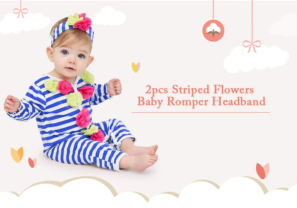 beans fly 2pcs Baby Romper Headband Infant Striped Flowers Jumpsuit Outfits Clothes beans fly 2pcs Baby Romper Headband Infant Striped Flowers Jumpsuit Outfits Clothes